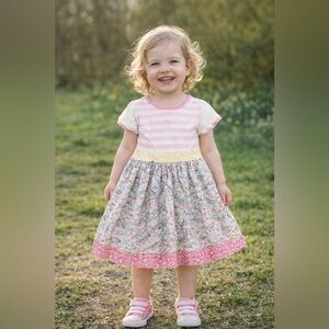 Boutique Striped & Floral GIRL Dress, boutique, twirl, patchwork, cottagecore
